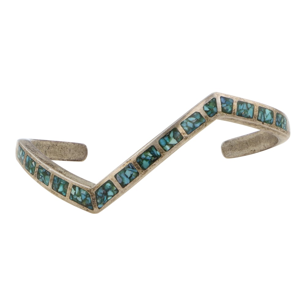 Vintage Navajo Turquoise Chip Inlay Bracelet (1 of 4)