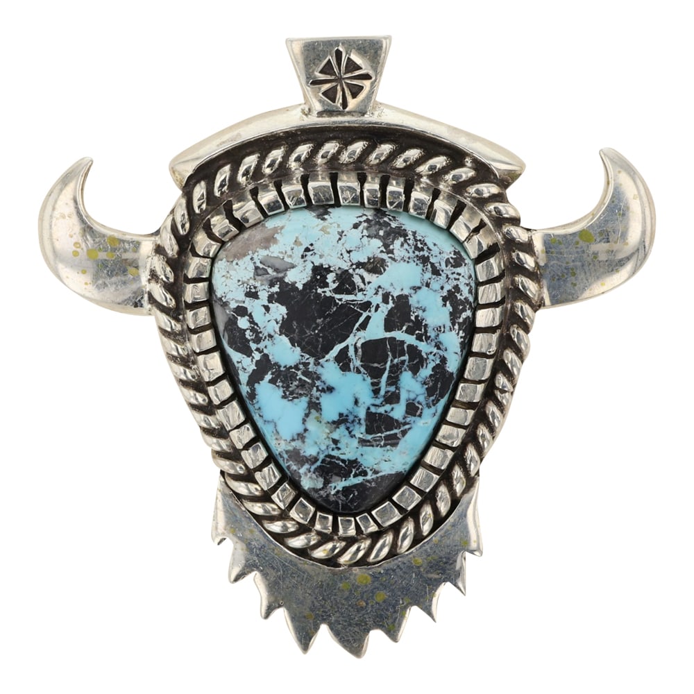 Teddy Draper Award Winning Navajo Artist Blue Diamond Turquoise Pendant: Sterling Silver | Genuine Blue Diamond Turquoise | Teddy Draper Award Winning Navajo Artist Blue Diamond Turquoise Pendant | Navajo Native American Southwest Indian Jewelry | Good (no breaks or damage