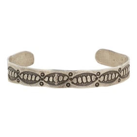 Vintage Navajo Plain Silver Stamp-Work Bracelet