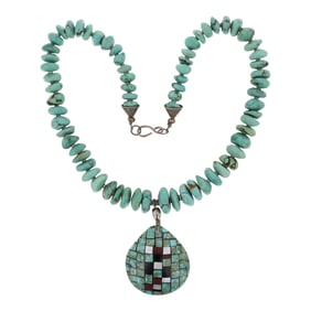 Santo Domingo Turquoise Jet Mother of Pearl Jet & Shell Necklace