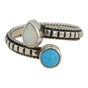 Elgin Tom Navajo Turquoise & Synthetic Opal Adjustable Ring