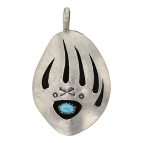 Vintage Navajo Kingman Turquoise Bearpaw Pendant