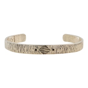Navajo Plain Silver Textured Stamp Cuff Bracelet