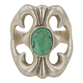 Vintage Navajo Nevada Turquoise Sandcast Ring
