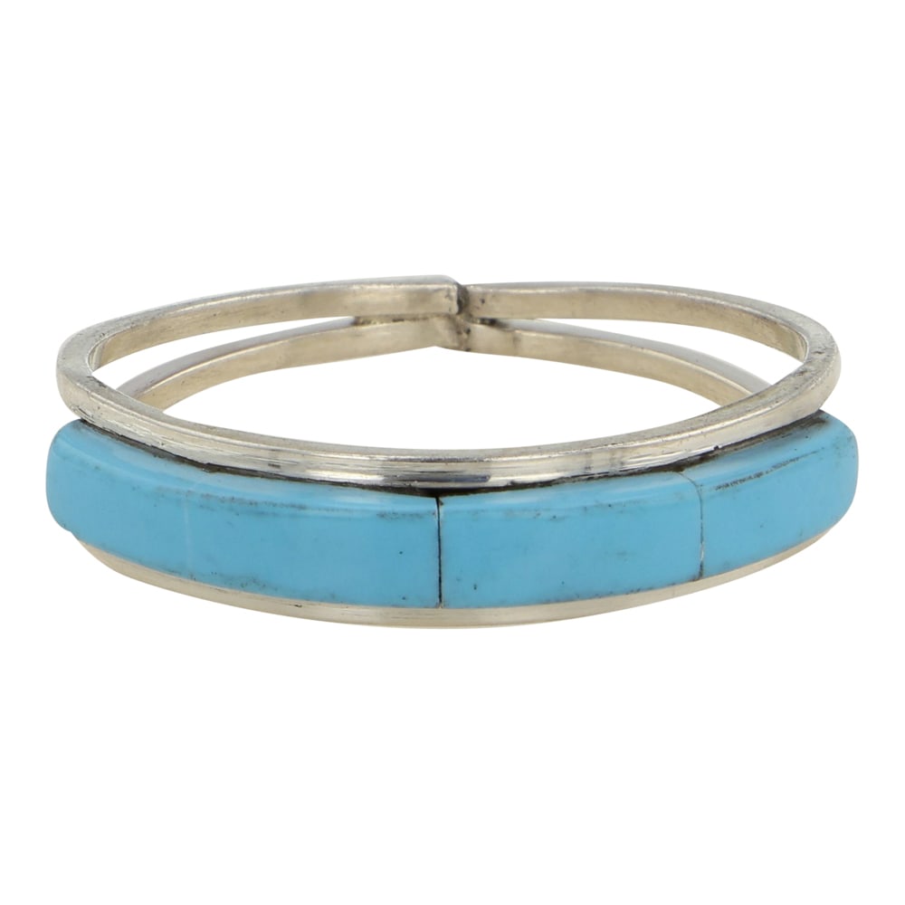Zuni Kingman Turquoise Inlay Ring: Sterling Silver | Genuine Kingman Turquoise | Zuni Kingman Turquoise Inlay Ring | Zuni Native American Southwest Indian Jewelry | Good (no breaks or damages) | Approximate Weight: 2 Grams | Ring: 11.2