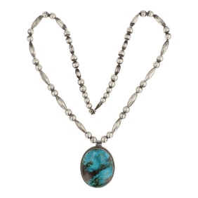 Navajo Royston Turquoise Bench & Fluted Beads Necklace