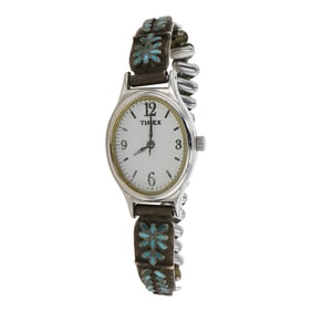 Vintage Zuni Sleeping Beauty Turquoise Inlay Watch Bracelet