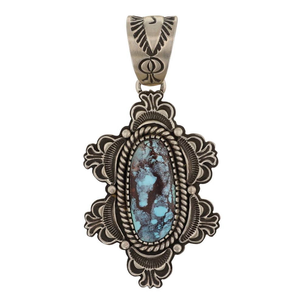 Tommy Johnson Navajo Award Winning Artist Bisbee Turquoise Pendant: Sterling Silver | Genuine Bisbee Turquoise | Tommy Johnson Navajo Award Winning Artist Bisbee Turquoise Pendant | Navajo Native American Southwest Indian Jewelry | Good (no breaks or damages) | Approx