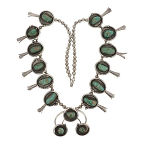 Vintage 1970's Navajo Royston Turquoise Squash Blossom Necklace