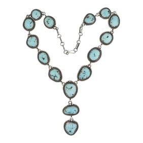 Betty Tom Navajo Lone Mountain Turquoise Large Lariat Necklace
