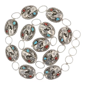 Vintage Navajo Turquoise & Coral Link Belt