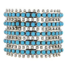 Paul Livingston Navajo Sleeping Beauty Turquoise Five Row Bracelet