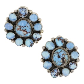 Navajo Golden Hill Turquoise Cluster Earrings