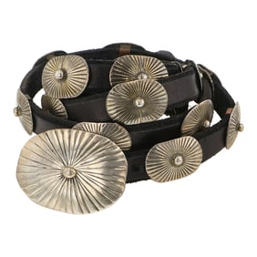 Vintage Navajo Plain Silver Stamp-Work Concho Belt