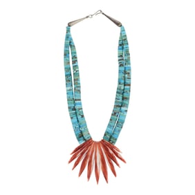 Vintage Santo Domingo Turquoise & Spiny Oyster Choker Necklace