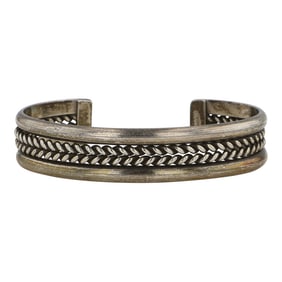 Vintage Navajo Plain Silver Half Round & Twist Wire Bracelet