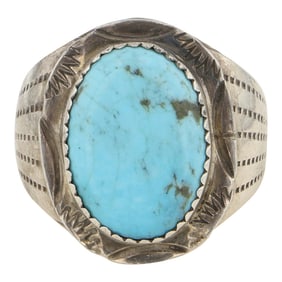 Silver Ray Southwest Shop Compitos Turquoise Men's Ring