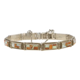 Navajo Spiny Oyster & Synthetic Opal Inlay Link Bracelet