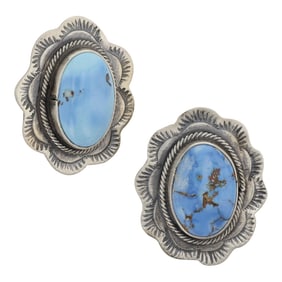 Cordell Platero Navajo Golden Hills Turquoise Stamp-Work Earrings