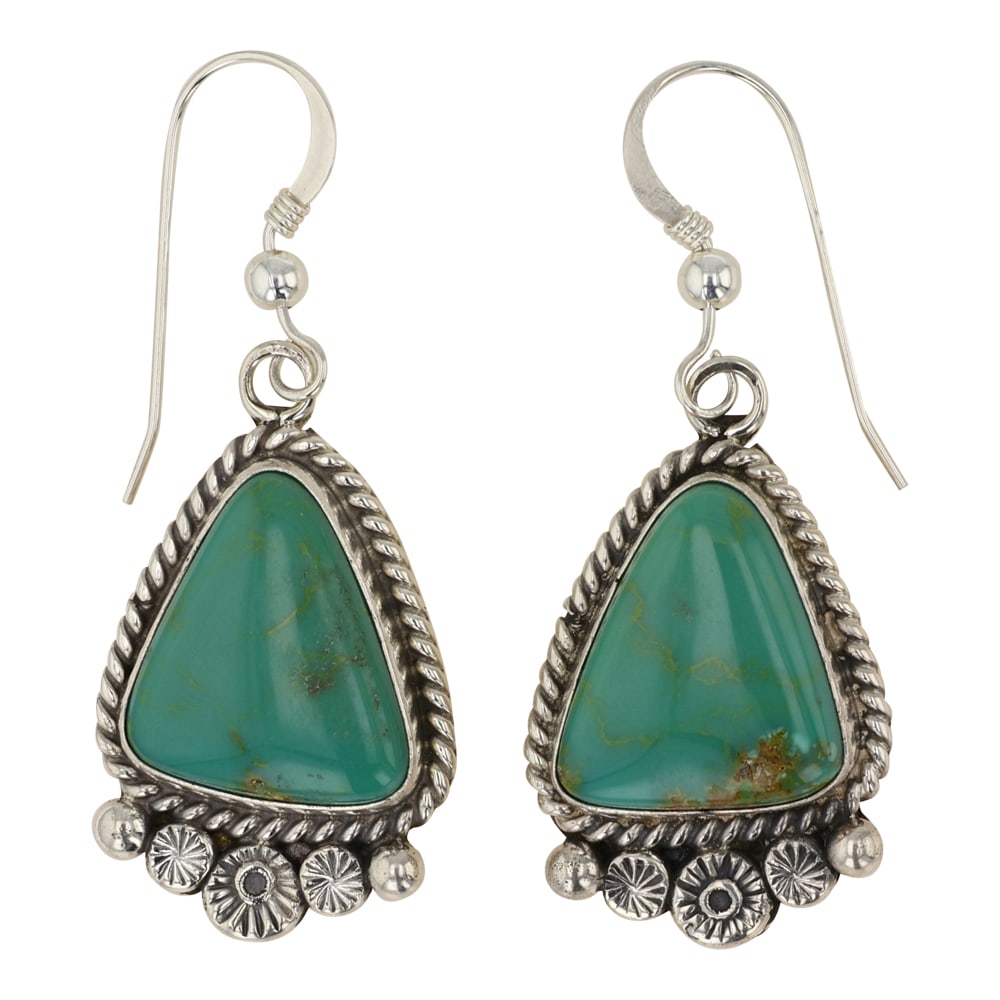 Ella Linkin Navajo Fox Turquoise Earrings: Sterling Silver | Genuine Fox Turquoise | Ella Linkin Navajo Fox Turquoise Earrings | Navajo Native American Southwest Indian Jewelry | Good (no breaks or damages) | Approximate Weight: 9 Grams | Earr