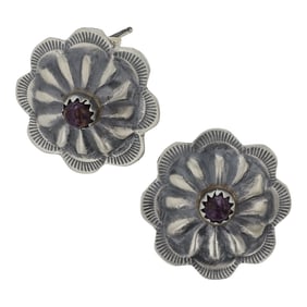 Navajo Purple Spiny Oyster Concho Stamp Earrings