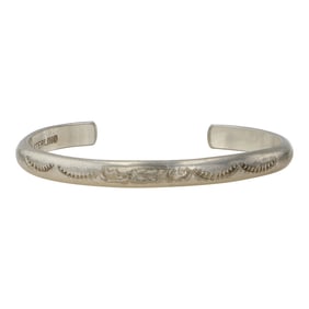 Navajo Plain Silver Stamp-Work Half Round Bracelet