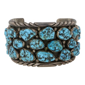 Cecil Lee Vintage Navajo Sleeping Beauty Turquoise Large Heavy Cuff Bracelet