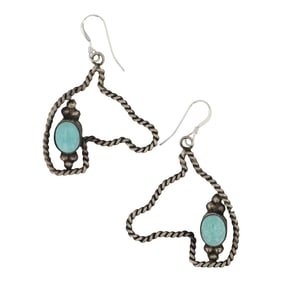 Navajo Compitos Turquoise Horse Earrings