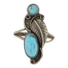 Vintage Navajo Kingman Turquoise Two Stone Ring