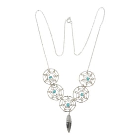 Navajo Kingman Turquoise Dream Catcher Necklace