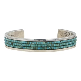 Alois Wagner Kewa Santo Domingo Artist Nevada Turquoise Cuff Bracelet