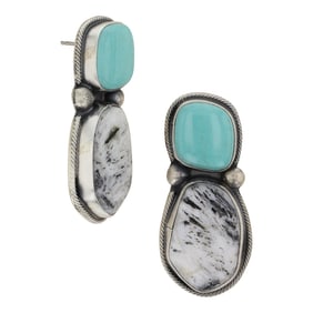 Joelias Draper Navajo Turquoise & White Buffalo Earrings