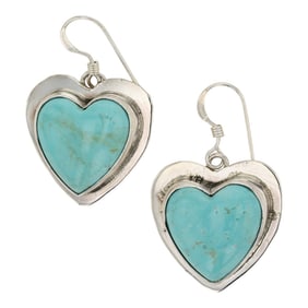 Navajo Compitos Turquoise Heart Earrings