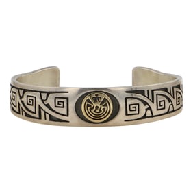 Jason Takala Award Winning Hopi Artist 14K Gold & Sterling Silver Cuff Bracelet