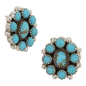 Navajo Kingman Turquoise Cluster Earrings