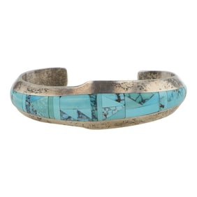 Jim Harrison Award Winning Navajo Spiderweb Turquoise Inlay Cuff Bracelet