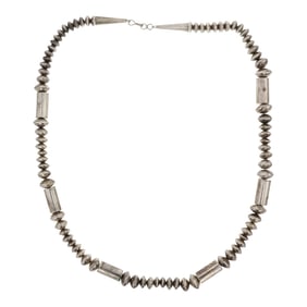 Vintage Navajo Handmade Bench Saucer and Tube Beads Necklace