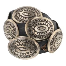 Navajo Deep Stamp Heavy Plain Silver Concho belt