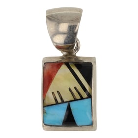 Zuni Turquoise Jet & Shell Inlay Pendant