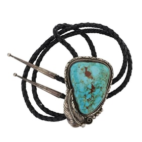 Rinnie Leyba Vintage Navajo Royston Turquoise Freeform Bolo Tie