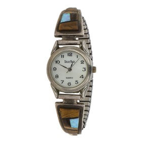 Calvin Begay Navajo Tiger's Eye & Synthetic Opal Inlay Watch