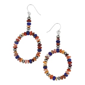 Navajo Lapis & Spiny Oyster Oxidized Beads Earrings