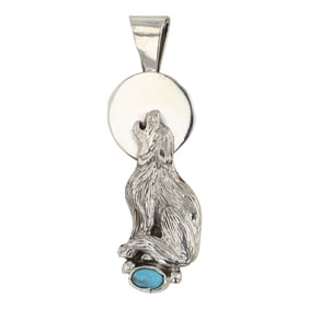 RB Navajo Kingman Turquoise Howling Wolf Pendant