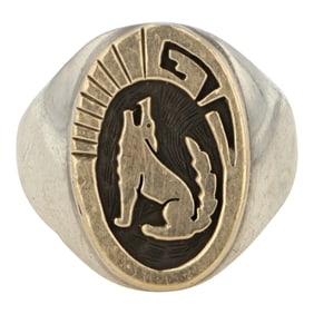 Calvin Peterson Navajo 14K Gold & Sterling Silver Howling Wolf Ring