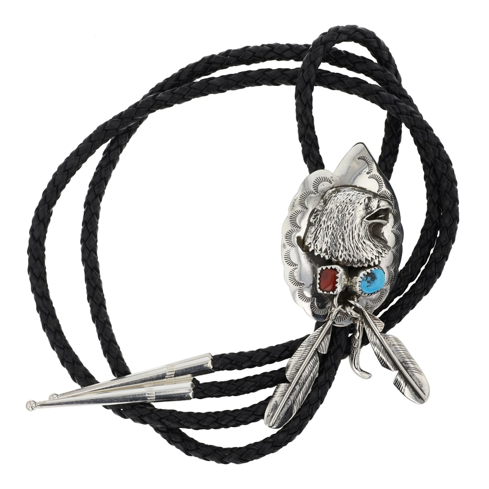 Navajo Turquoise & Coral Eagle Bolo Tie (1 of 3)