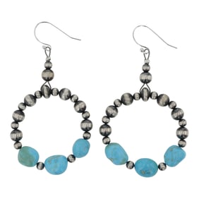Navajo Kingman Turquoise & Oxidized Beads Earrings