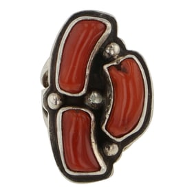 Navajo Mediterranean Coral Freeform Ring