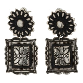 Leander Tahe Navajo intricate Stamp Work & Bump Out Silver Earrings