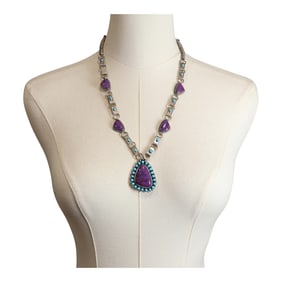 Navajo Kingman Turquoise & Compressed Purple Mohave Cluster Necklace