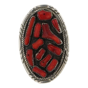Navajo Mediterranean Coral Branches Adjustable Ring